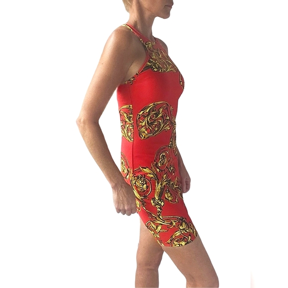 🎁HOLIDAY SPECIAL🎁NWT. VERSACE JEANS COUTURE Red&Gold Garland Mini Dress - Picture 10 of 15